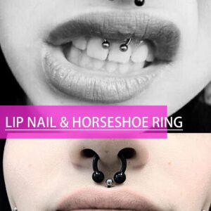 Prjndjw 16g Lip Rings Stainless Steel Horseshoe Labret Monroe Lip Rings Nail Tragus Helix Earrings Studs Ring Medusa Piercing Jewelry 8mm 40 Pcs Glow in the Dark Black