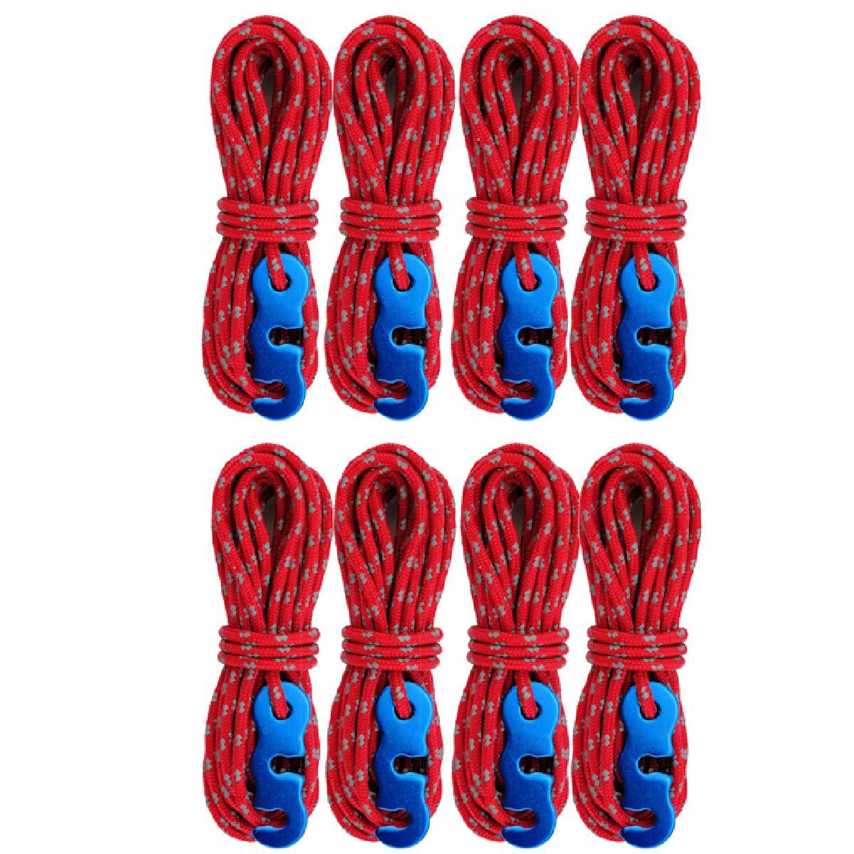 Azarxis Reflective Cord Pack, Tent Guyline Rope High-Strength Lightweight 13ft per piece with Aluminum Cord Adjuster for Tying Down Tarps, Camping Tent, Outdoor Packaging (Red - 8 Pack - Φ3mm)