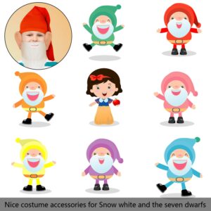 7 Pieces Halloween Dwarf Hats Dwarf Costume Hats Gnome Hats Party Hats for Christmas Fairy Tale Costumes, Red, Green, Orange, Purple, Yellow, Blue, Brown, for Age over 6