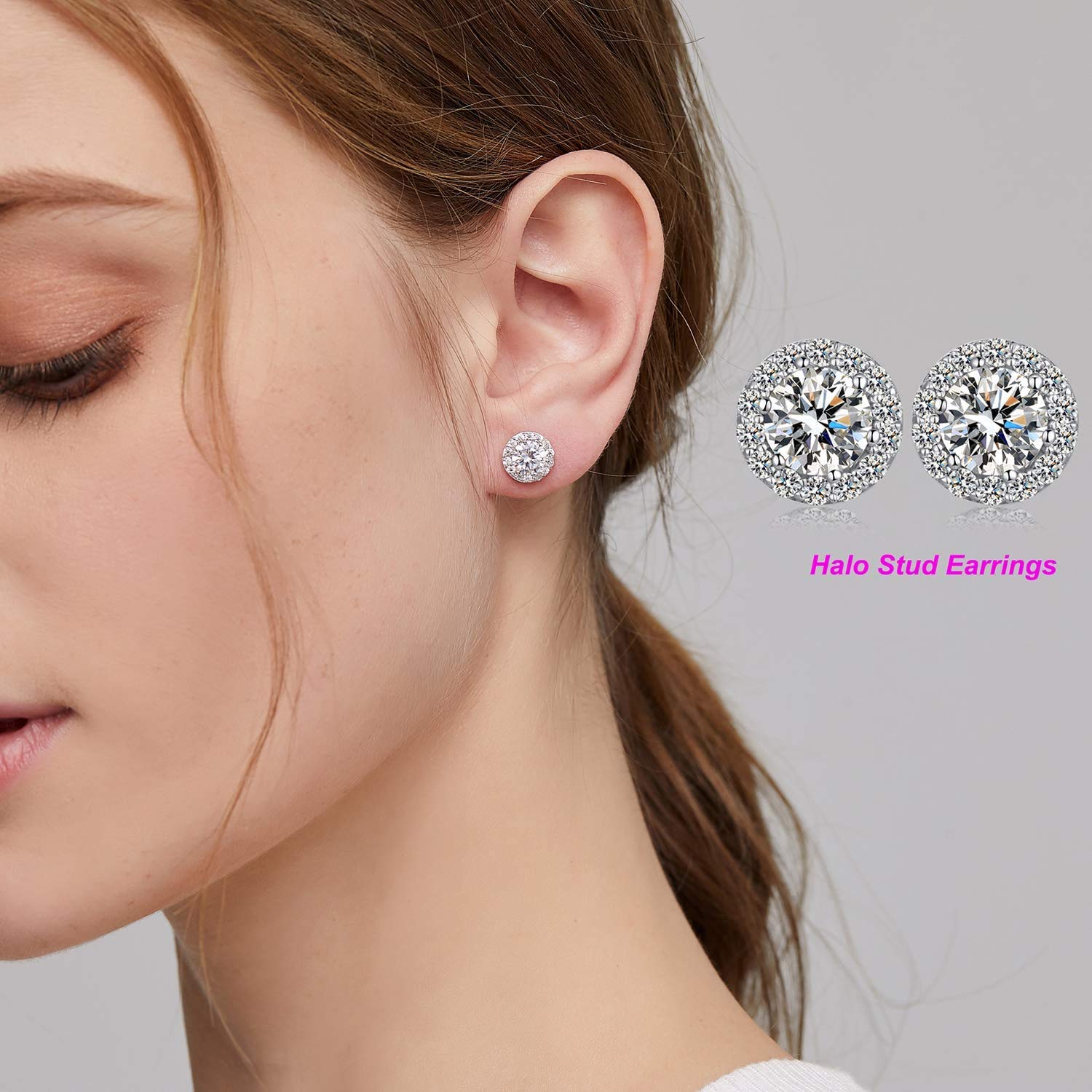 Halo Earrings Halo CZ Earrings Halo Stud Earrings Halo Diamond Earrings Halo Cubic Zirconia Earrings Diamond Earrings Studs Sterling Silver Halo Earrings for Women Diamond Studs Halo Diamond Studs