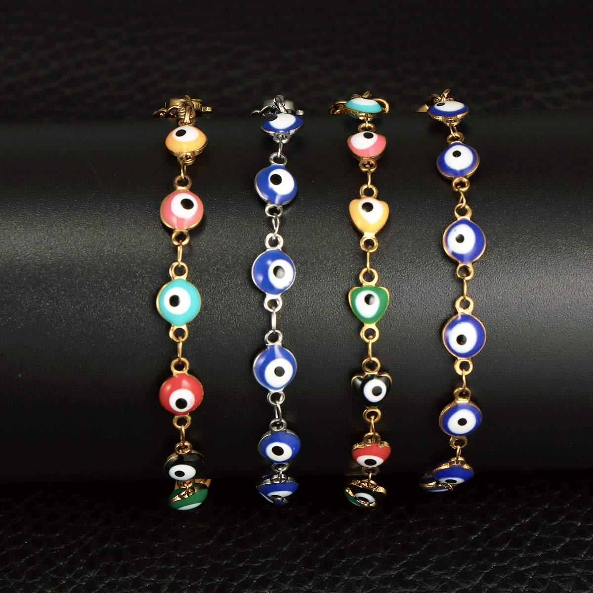 DIJUGS 3 Pcs Evil Eye Bracelet for Women Men18K Gold Plated Stainless Steel Handmade Adjustable Amulet Evil Eyes Jewelry for Family Best Friends Gifts (3 pcs, gold,steel,Colorfule)