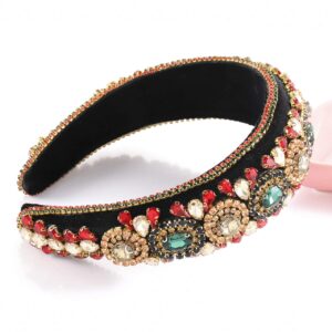 Padded Rhinestone Headband Bejewelled Crystal Velvet Wide hairband Party Headwear Hair Accessories for Women Girls (big rhinestone)