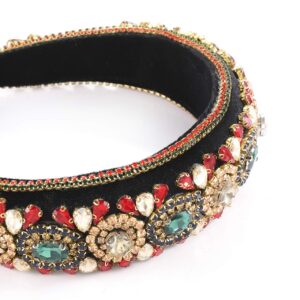 Padded Rhinestone Headband Bejewelled Crystal Velvet Wide hairband Party Headwear Hair Accessories for Women Girls (big rhinestone)