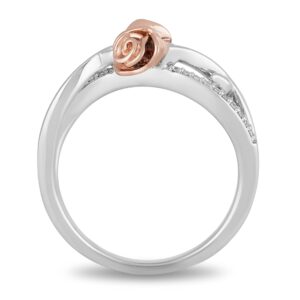 Jewelili Enchanted Disney Fine Jewelry 14K Rose Gold over Sterling Silver 1/10 Cttw Diamond Belle Rose Fashion Ring Size 8