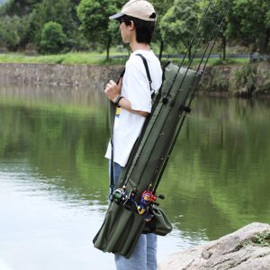 Sougayilang Fishing Rod Bag Canvas Rod Case Organizer Pole Storage Bag Fishing Rod and Reel Carrier Organizer for Travel, Gift for Father, Boyfriend and Family