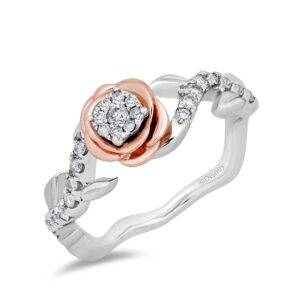 jewelili enchanted disney fine jewelry 14k white gold and rose gold 1/4 cttw diamond belle promise ring size 8