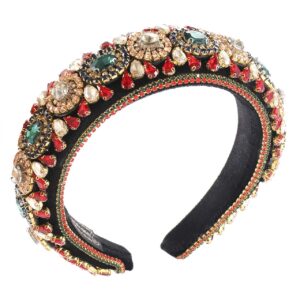 Padded Rhinestone Headband Bejewelled Crystal Velvet Wide hairband Party Headwear Hair Accessories for Women Girls (big rhinestone)