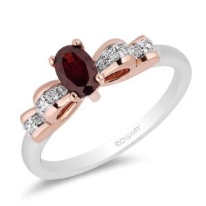 Jewelili Enchanted Disney Fine Jewelry Sterling Silver and 10K Rose Gold Diamond Accent Snowwhite Bow Ring, Size 8