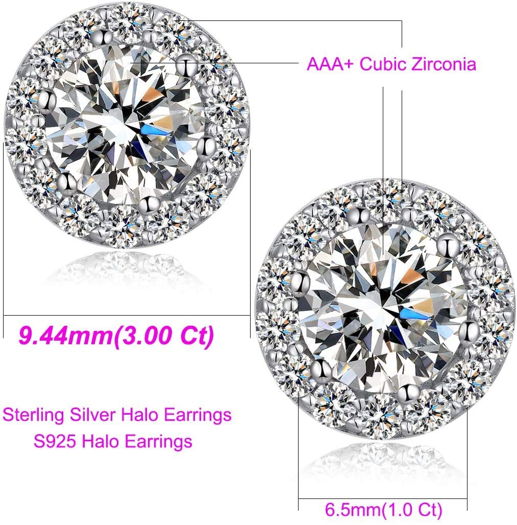 Halo Earrings Halo CZ Earrings Halo Stud Earrings Halo Diamond Earrings Halo Cubic Zirconia Earrings Diamond Earrings Studs Sterling Silver Halo Earrings for Women Diamond Studs Halo Diamond Studs