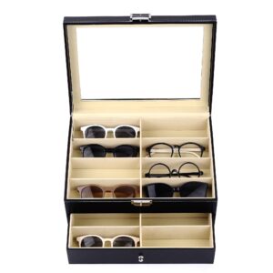 Siveit 16 Slot Sunglass Organizer Leather Eyeglasses Collector Eyewear Display Case Storage Box, Black