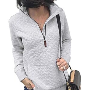 BTFBM Women Fashion Quilted Pattern Lightweight Zipper Long Sleeve Plain Casual Ladies Sweatshirts Pullovers Shirts Tops (White, Large)