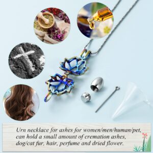 Imrsanl Cremation Jewelry for Ashes - Lotus Flower Ashes Pendant Necklace with Mini Keepsake Urn Memorial Ash Jewelry （Colorful-Silver)