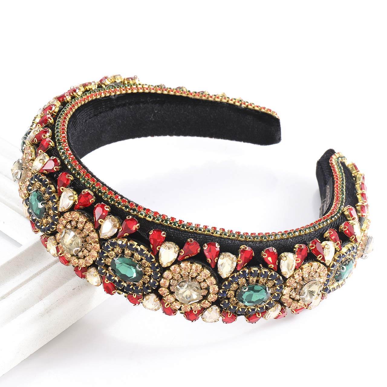 Padded Rhinestone Headband Bejewelled Crystal Velvet Wide hairband Party Headwear Hair Accessories for Women Girls (big rhinestone)