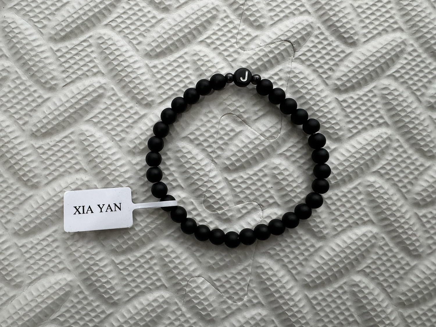 XIA YAN 6mm Black Onyx and White Howlite Handmade Letter Beads Bracelets for Women Men Initial Bracelets Gifts for Women Men (Couples Bracelets,Friendship bracelets)