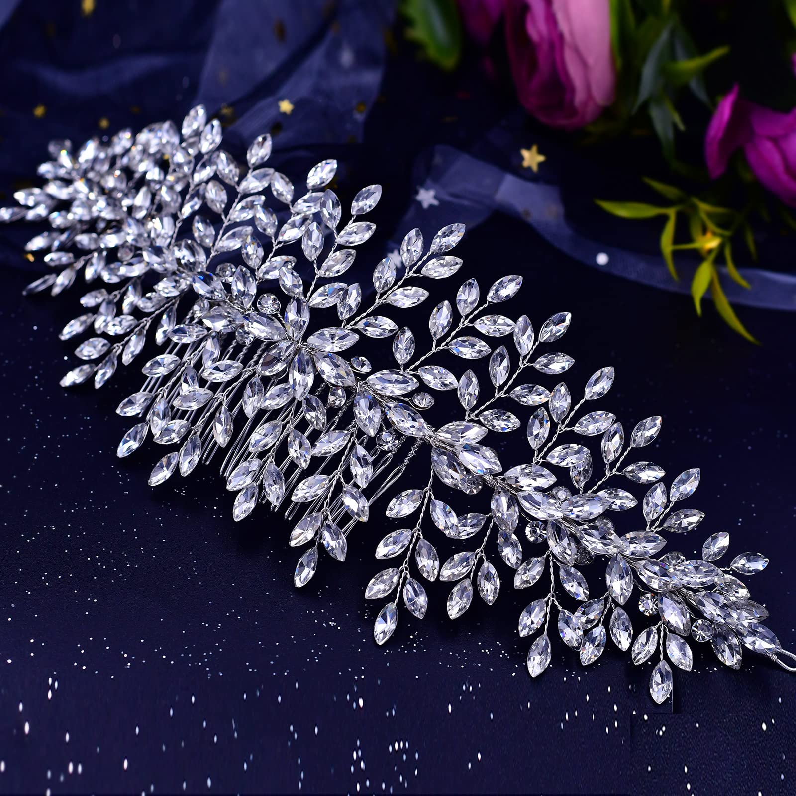 ZHENM Silver Wedding Hair Comb Bridal Headband Rhinestone Hair Accessories for Brides and Bridesmaids