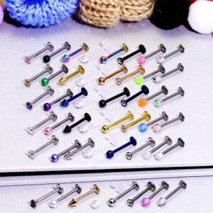 Prjndjw 48Pcs Lip Rings 16G Surgical Steel Labret Studs Monroe Ring Piercing Jewelry for Women Men Conch Cartilage Tragus Helix Earring Barbells 10MM Glow in the Dark