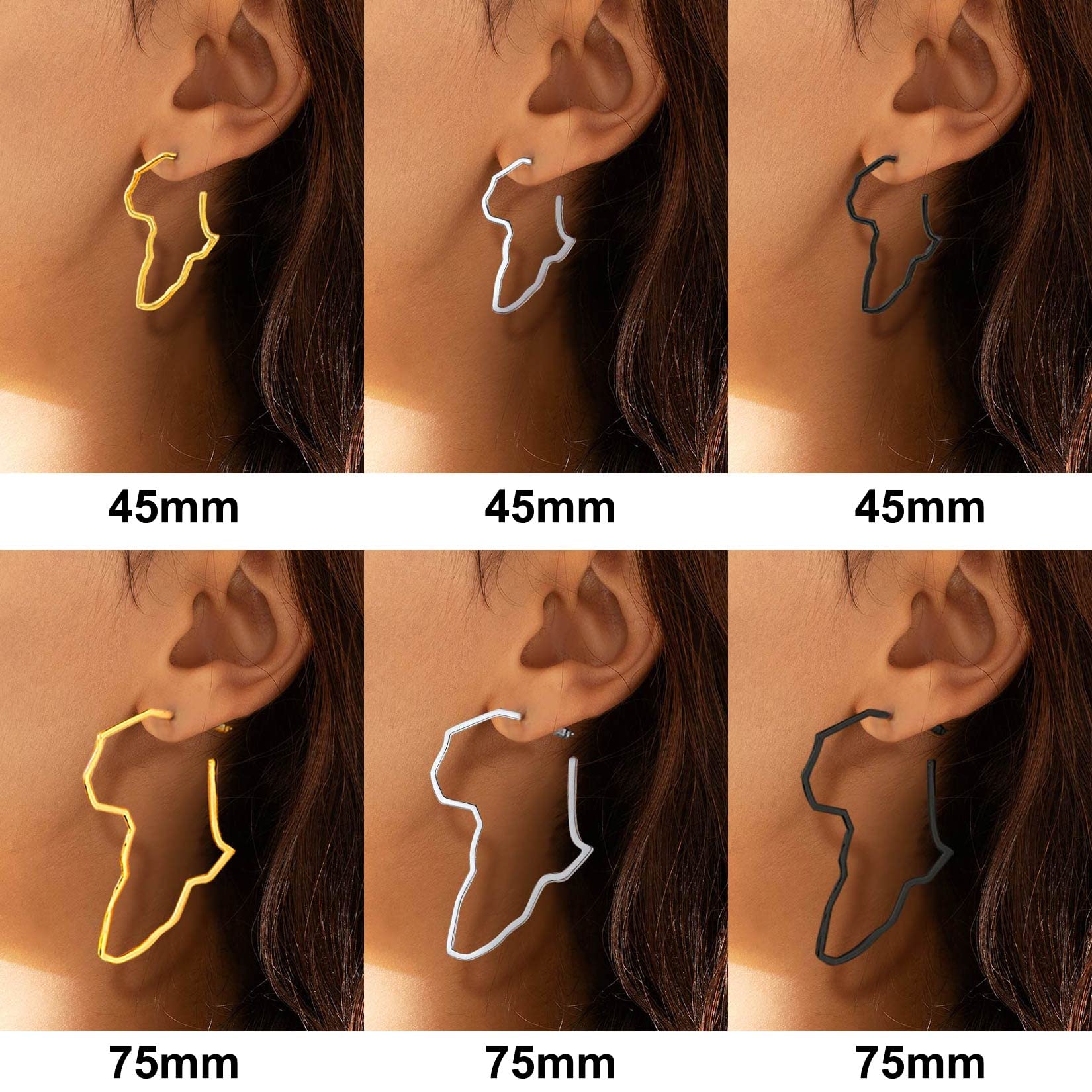 U7 African Map Earrings, 18K Gold Plated Lightweight Dangle Earrings with Silver Post Extra Large Statement Hip Hop Africa Shape Earrings for Women