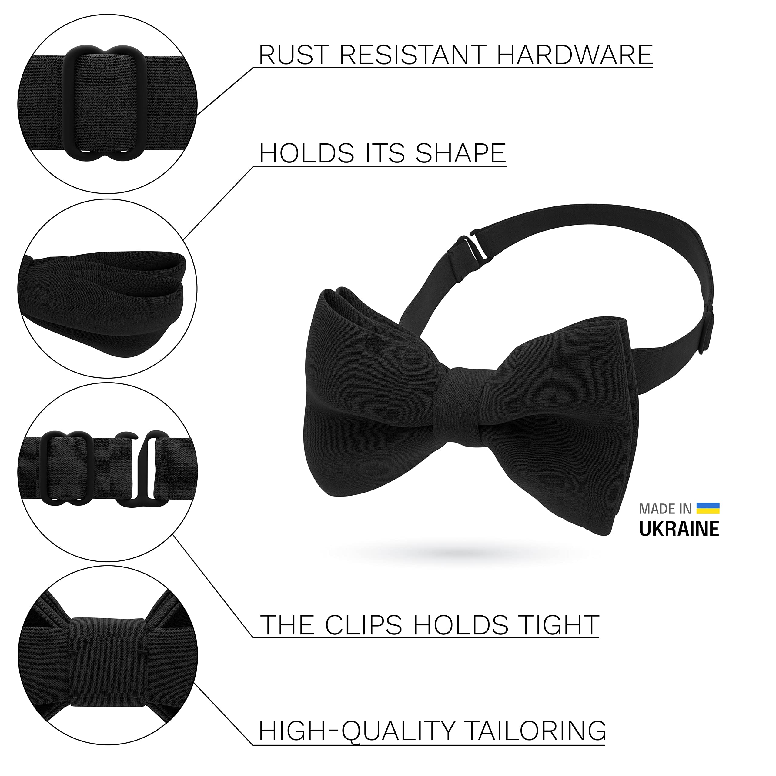 Bow Tie House Mens Pre-Tied Soft Crape Bow Tie for Wedding Formal Events Solid Tuxedo (Large, Black)