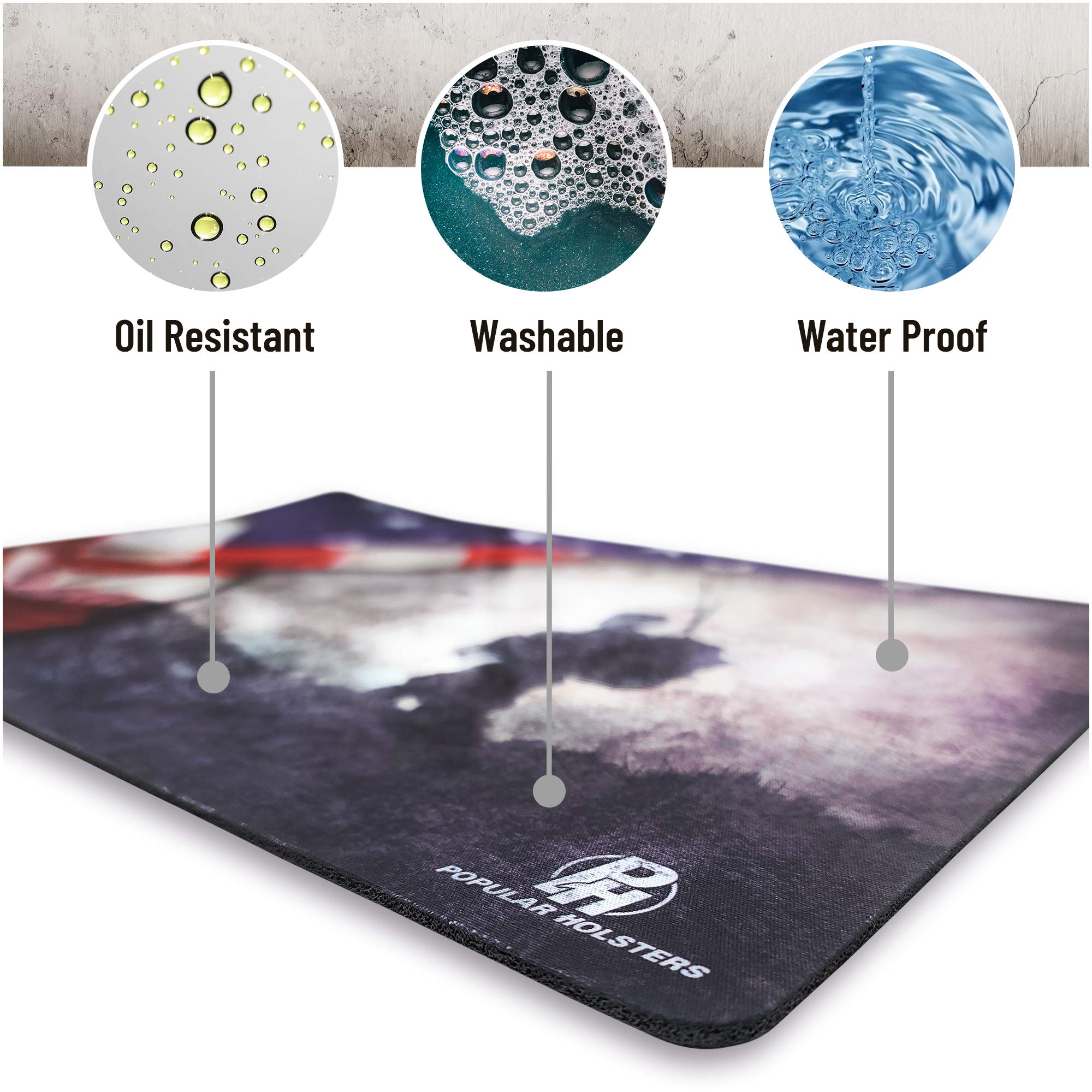 Gun Cleaning Mat by PH - Measures 11" x 17" 3 mm Thick - Oil and Solvent Resistant Padded Non-Slip - Compatible with Compact to Large Guns - for Maintenance or Repairs to Your Firearm (Flag+Soldier)