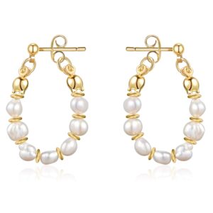 pearl hoop earrings 925 silver handmade baroque cultured pearls dainty circle dangle vintage geometric hypoallergenic 14k gold plated jewelry for women