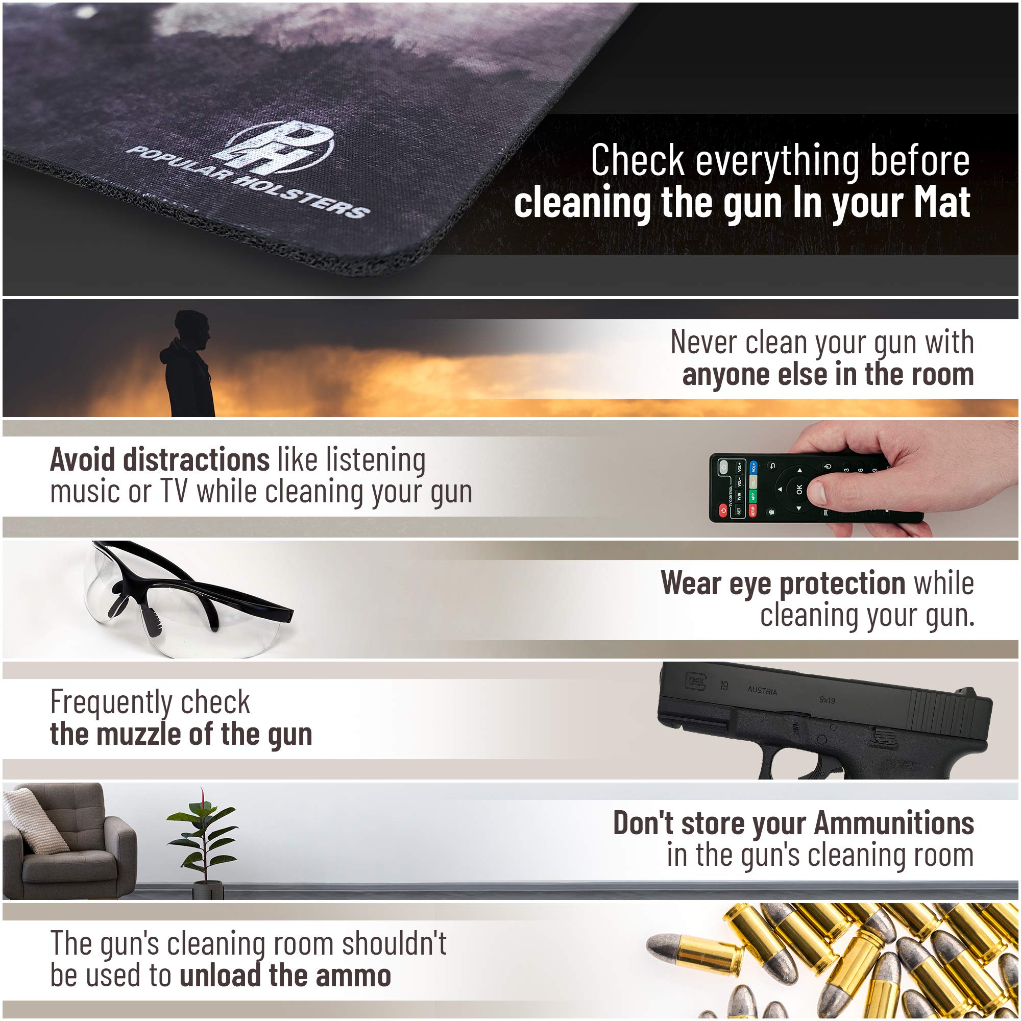 Gun Cleaning Mat by PH - Measures 11" x 17" 3 mm Thick - Oil and Solvent Resistant Padded Non-Slip - Compatible with Compact to Large Guns - for Maintenance or Repairs to Your Firearm (Flag+Soldier)