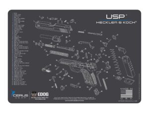 heckler & koch usp edog cerus gear schematic (exploded view) heavy duty pistol cleaning 12x17 padded gun-work surface protector mats solvent & oil resistant