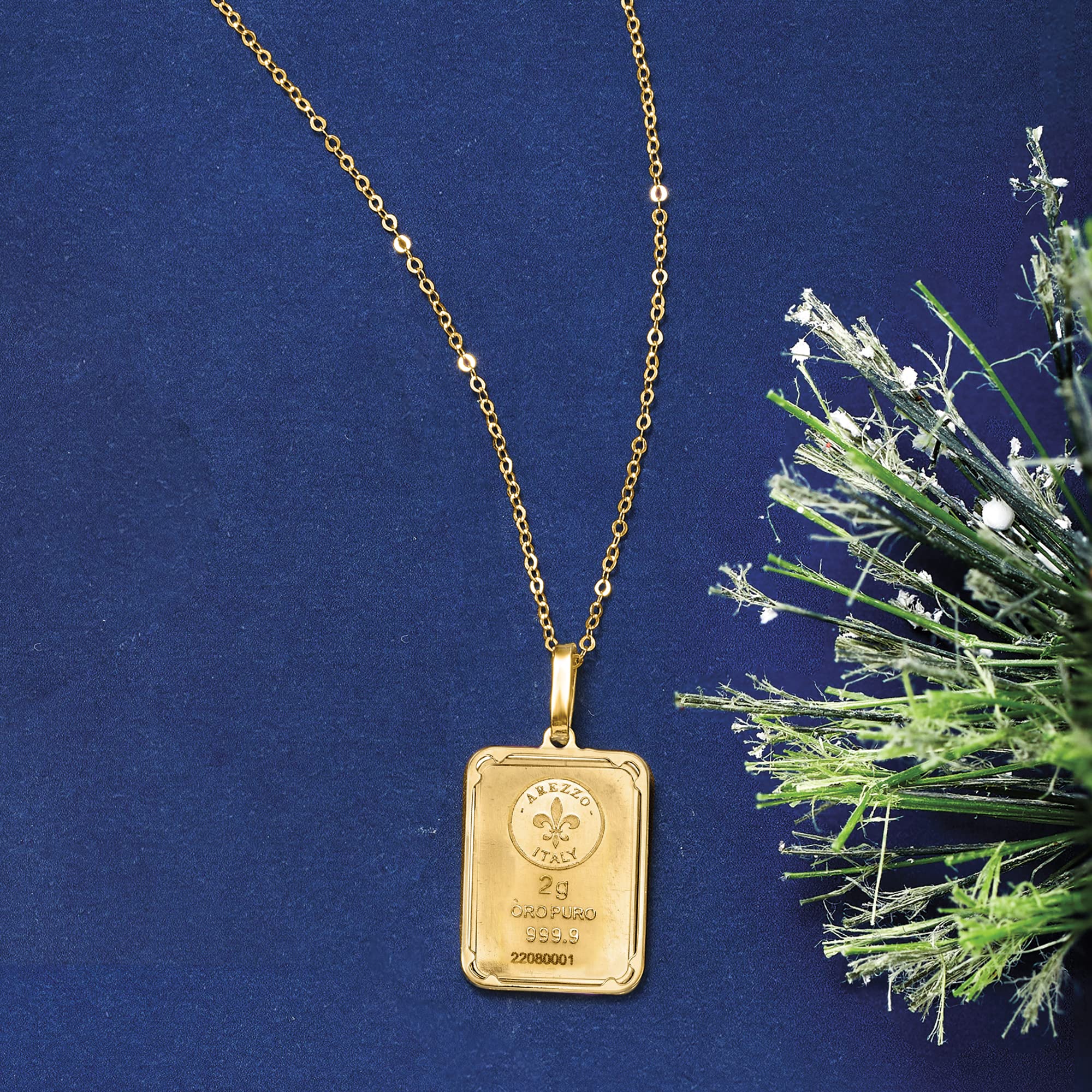 Ross-Simons Italian 24kt Yellow Gold Fleur-De-Lis 2-Gram Ingot Pendant Necklace With 14kt Yellow Gold Frame. 20 inches