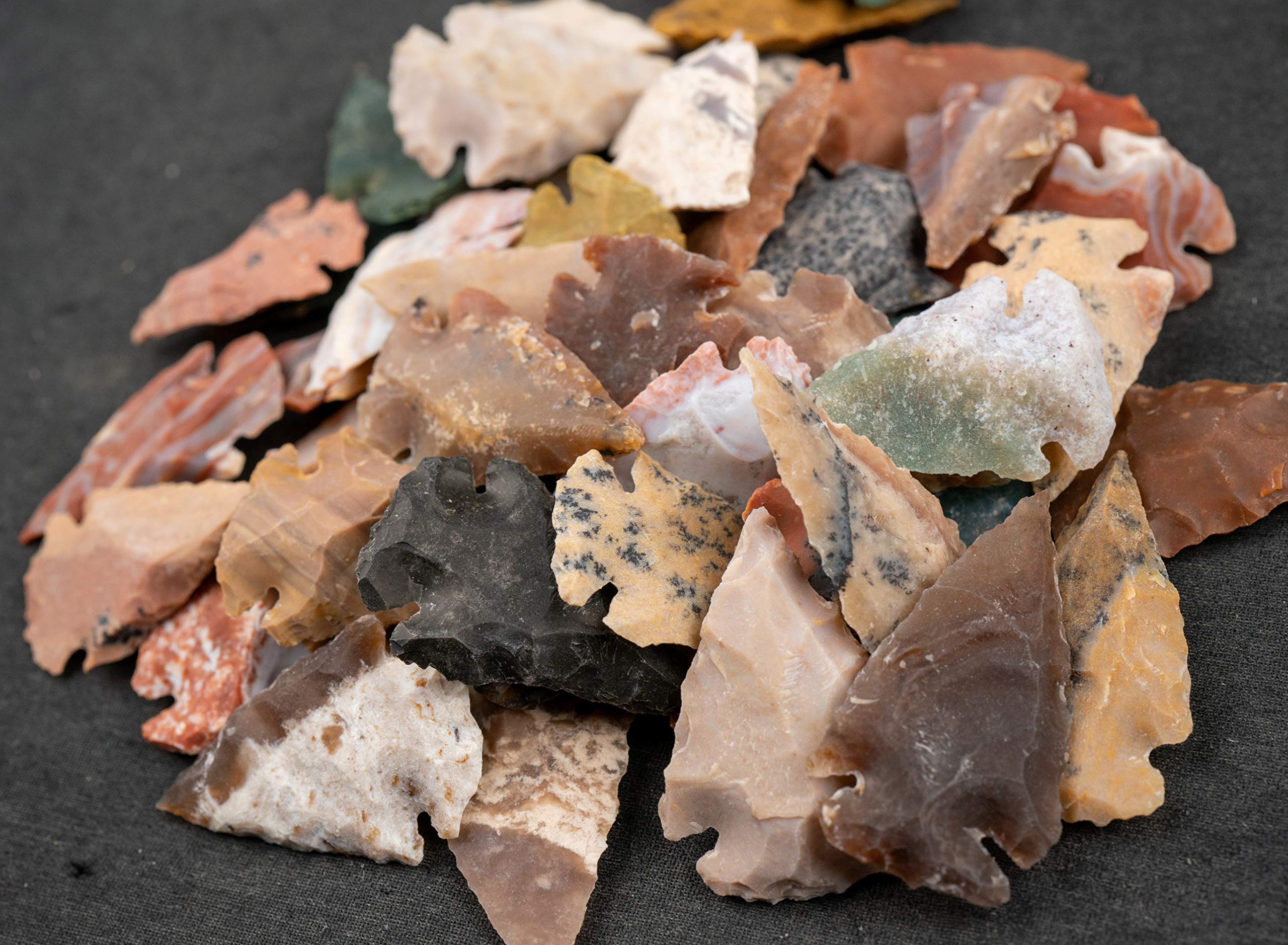 KVK Crystals Lot of 50 Indian Arrowheads Agate Chert Flint New Project Points 1 1/2" L