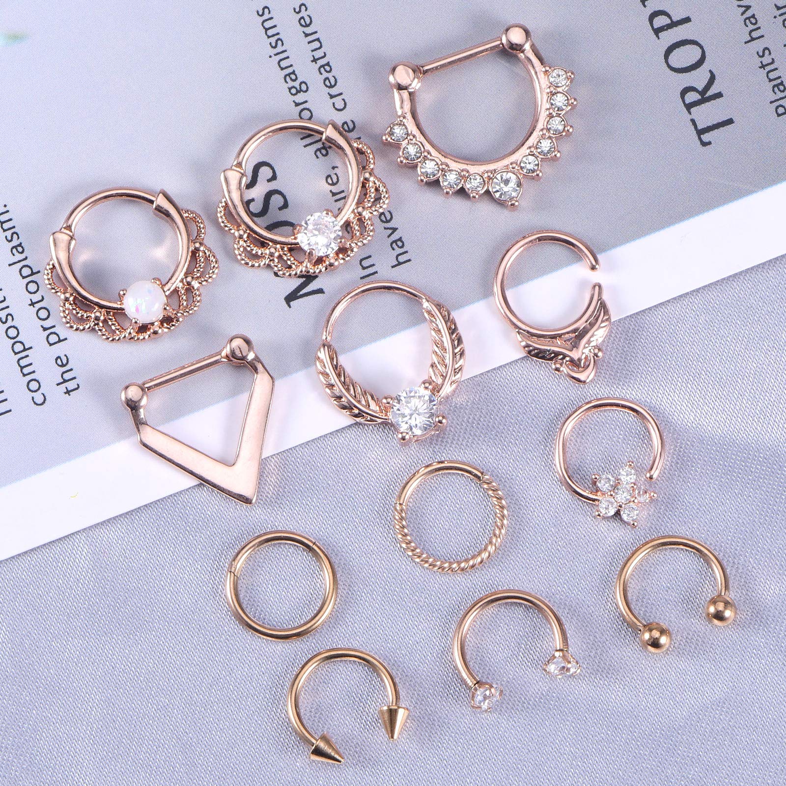 Anicina Pretty Nose Rings 16G Stainless Steel Nose Hoops Cubic Zirconia Septum Clicker Ear Tragus Helix Conch Earring Body Piercing Jewelry