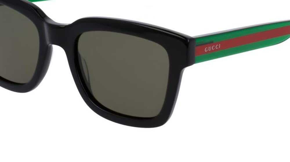 Gucci GG0001S 002 52M Black/Green/Green Rectangular Sunglasses For Men+ BUNDLE With Designer iWear Eyewear Kit