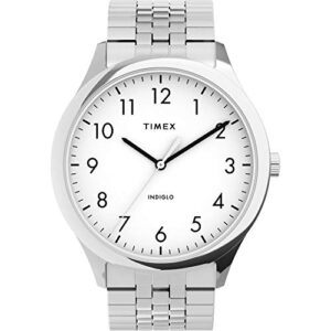 Timex Men's Modern Easy Reader 40mm Watch – Silver-Tone Case White Dial with Expansion Band