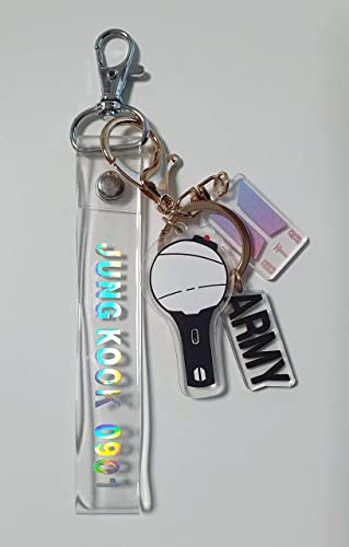 Keychain for B-TS Set(2 PCS) Signature Merchandise Army Bomb Key Ring & Bangtanboys Name Keychain Army Gift Merch (JK)