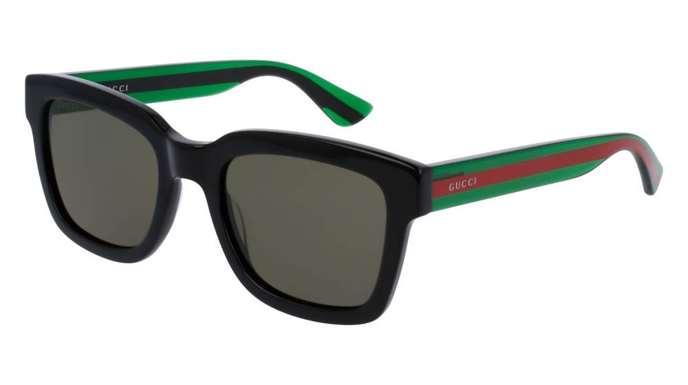 Gucci GG0001S 002 52M Black/Green/Green Rectangular Sunglasses For Men+ BUNDLE With Designer iWear Eyewear Kit