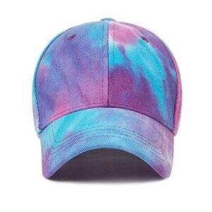 2-Pieces Tie-Dye Baseball-Cap for Women Girl Rainbow Cute Washed Dad Hat (Blue+Pinke 2pc)