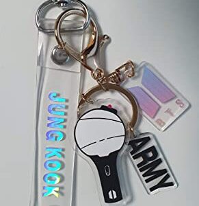 Keychain for B-TS Set(2 PCS) Signature Merchandise Army Bomb Key Ring & Bangtanboys Name Keychain Army Gift Merch (JK)