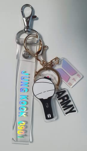 Keychain for B-TS Set(2 PCS) Signature Merchandise Army Bomb Key Ring & Bangtanboys Name Keychain Army Gift Merch (JK)