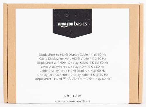 Amazon Basics DisplayPort to HDMI Display Cable, Uni-Directional, 4K@60Hz, 1920x1200, 1080p, Gold-Plated Plugs, 6 Foot, Black