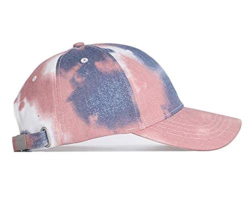 2-Pieces Tie-Dye Baseball-Cap for Women Girl Rainbow Cute Washed Dad Hat (Blue+Pinke 2pc)