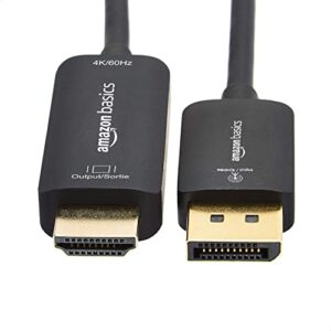 Amazon Basics DisplayPort to HDMI Display Cable, Uni-Directional, 4K@60Hz, 1920x1200, 1080p, Gold-Plated Plugs, 6 Foot, Black