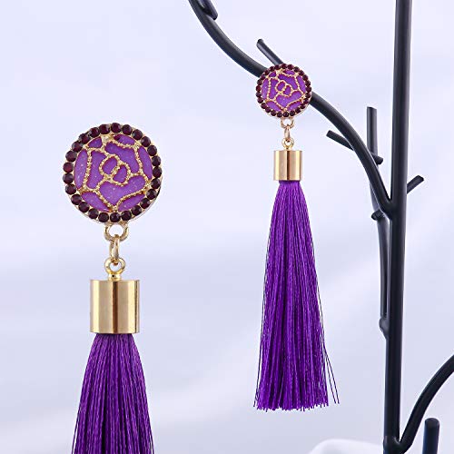 AROIC 32 Pairs Tassel Earrings with Colorful Tassel Long Layered Dangle Hoop Tiered Thread Earrings Set for Women Jewelry Fashion and Valentine Birthday Party Gift