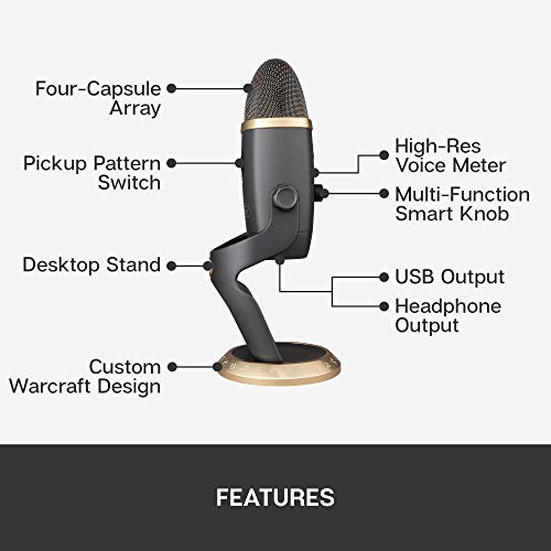 Logitech for Creators BlueYetiXWorldofWarcraft Edition Professional Podcast,Gaming,Streaming USB Mic,Blue VO!CE Effects,Including Advanced Voice Modulation Warcraft Character Presets & HD AudioSamples