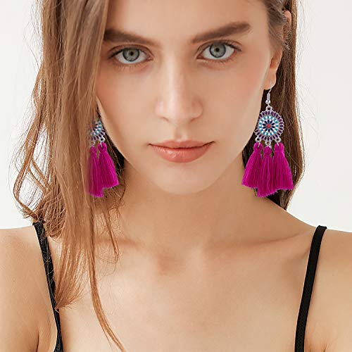 AROIC 32 Pairs Tassel Earrings with Colorful Tassel Long Layered Dangle Hoop Tiered Thread Earrings Set for Women Jewelry Fashion and Valentine Birthday Party Gift