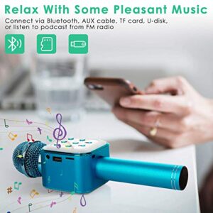 KIDWILL Wireless Bluetooth Karaoke Microphone for Kids, 5-in-1 Portable Handheld Karaoke Mic Speaker Player Recorder with LED Lights for Kids Girls Boys Teens Birthday (1818-Blue)