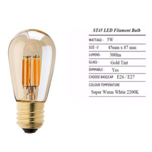 Lxcom Lighting 6 Pack Dimmable Vintage LED Edison Light Bulbs 3W Edison Light Bulbs 30W Equivalent Warm Yellow 2200K E26 E27 Medium Base ST45 Amber Glass Decorative Bulbs, AC110V