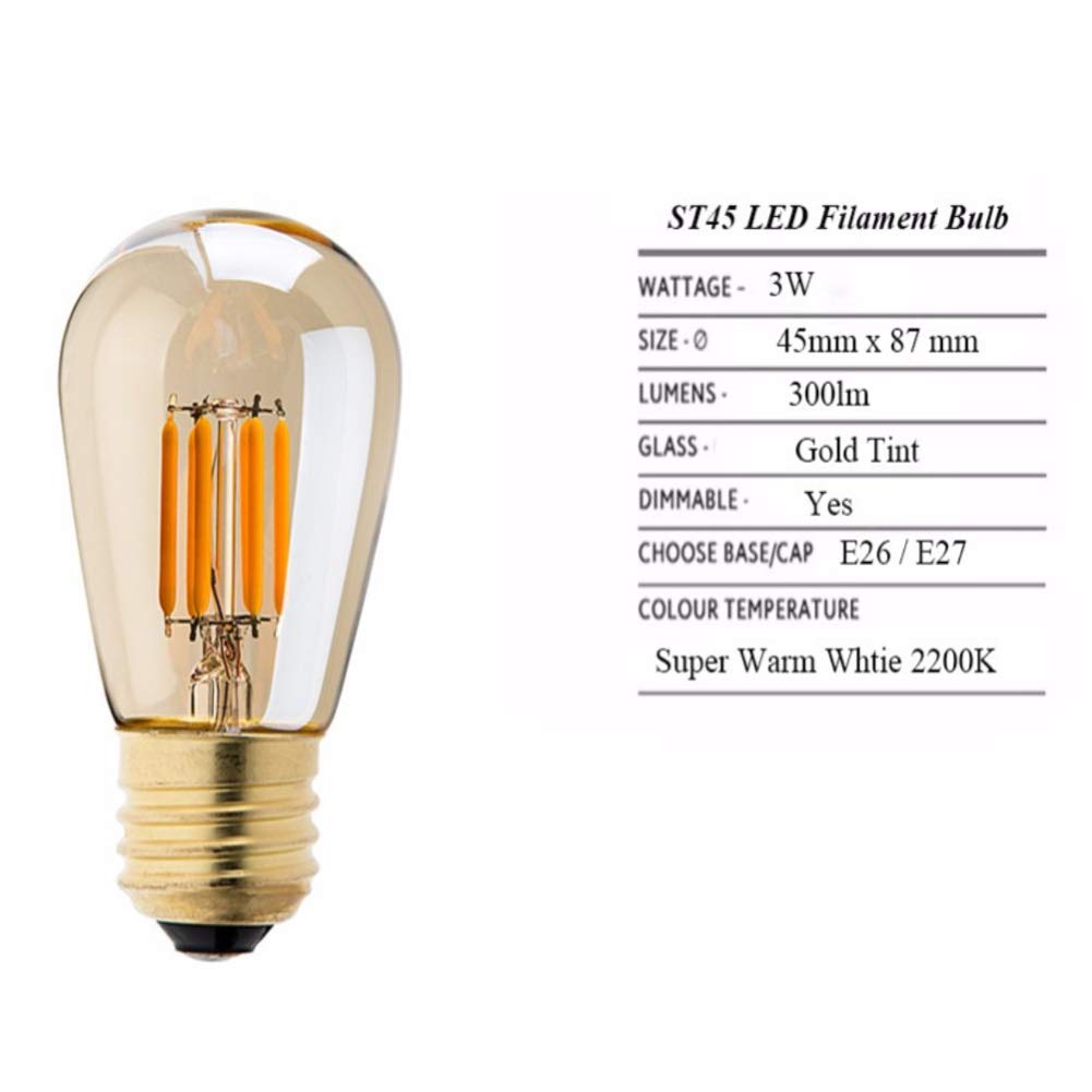 Lxcom Lighting 6 Pack Dimmable Vintage LED Edison Light Bulbs 3W Edison Light Bulbs 30W Equivalent Warm Yellow 2200K E26 E27 Medium Base ST45 Amber Glass Decorative Bulbs, AC110V