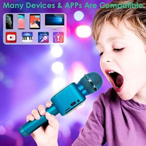 KIDWILL Wireless Bluetooth Karaoke Microphone for Kids, 5-in-1 Portable Handheld Karaoke Mic Speaker Player Recorder with LED Lights for Kids Girls Boys Teens Birthday (1818-Blue)