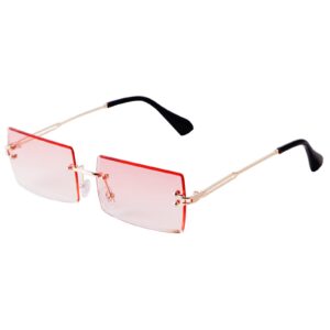 sorvino rimless rectangle sunglasses for women men trendy fashion sheer pink,blue tinted lens frameless glasses