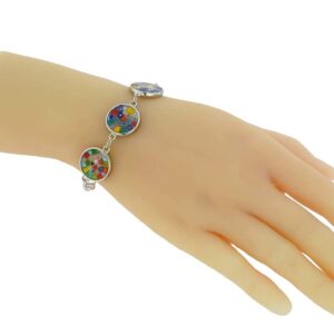 GlassOfVenice Murano Glass Millefiori Silver Disks Bracelet - Multicolor