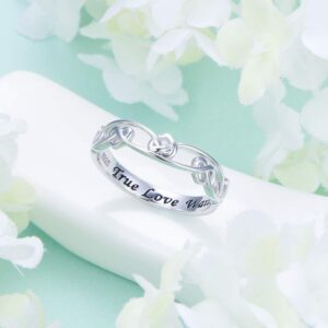 DAOCHONG S925 Sterling Silver Engraved True Love Waits Celtic Love Knot Ring for Women Girlfriend Wife Wedding Engagement Ring Size 7