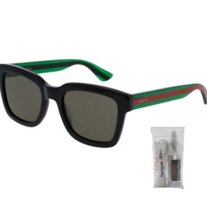 Gucci GG0001S 002 52M Black/Green/Green Rectangular Sunglasses For Men+ BUNDLE With Designer iWear Eyewear Kit